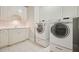Well-organized laundry room with white cabinets, countertop space, and modern washer and dryer at 3689 Spring Hill Se Rd, Smyrna, GA 30080