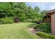 Well-maintained backyard with lush lawn and mature trees providing privacy at 140 N Star Sw Trl, Atlanta, GA 30331