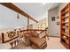 Open loft area with wood beams and comfortable seating overlooking the living room at 140 N Star Sw Trl, Atlanta, GA 30331