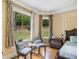 A sun-filled sitting area in the main bedroom offers a peaceful view of the backyard at 2425 Wild Oak Ct, Stockbridge, GA 30281