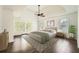 Serene main bedroom with a tray ceiling, balcony access, and neutral decor at 632 Warren Ave, Scottdale, GA 30079