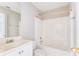Clean bathroom with white vanity, toilet, and bathtub with shower at 1115 Third St, Stone Mountain, GA 30083