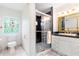 Bathroom with glass door shower and ornate details at 3109 Country Lake Dr, Powder Springs, GA 30127