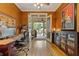 A home office featuring French Doors that lead to an outdoor living space and a custom built-in storage cabinet at 2853 N Thompson Ne Rd, Brookhaven, GA 30319