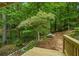 View from back deck to backyard with picnic table and surrounding lush greenery at 832 Wyntuck Nw Dr, Kennesaw, GA 30152