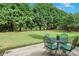 Well-manicured backyard with a small patio at 1593 Fredricksberg Dr, Loganville, GA 30052
