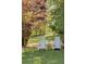 Landscaped backyard with green grass and two white adirondack chairs at 3519 Sunderland Ne Way, Brookhaven, GA 30319