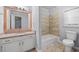 Neutral bathroom featuring granite-topped vanity, and a shower-over-tub at 1593 Brynwood Nw Ct, Acworth, GA 30101