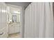 Bathroom showcasing vanity and shower with decorative curtain at 4207 N Carver Dr, Atlanta, GA 30360
