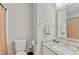 Bathroom includes a vanity with granite countertop, white cabinets, and neutral decor at 1025 Taylor Oaks Dr, Roswell, GA 30076