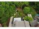 An aerial view highlighting the expansive backyard, greenery, and outdoor patio at 26 Clarendon Ave, Avondale Estates, GA 30002
