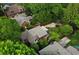 Aerial view showing the home's backyard and outdoor areas surrounded by lush trees at 26 Clarendon Ave, Avondale Estates, GA 30002