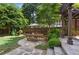 Charming backyard with stone patio, wooden pergola, and manicured landscaping, perfect for outdoor entertaining at 26 Clarendon Ave, Avondale Estates, GA 30002