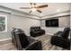 Media room with theater seating, ceiling fan, and mounted television at 351 Old Orchard Ct, Marietta, GA 30068