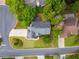 Aerial view of home showcasing the roof, driveway, manicured lawn, and mature trees in a residential neighborhood at 1552 Brentwood Dr, Marietta, GA 30062