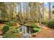 Peaceful backyard with serene pond, lush plants, and mature trees creating a private oasis at 769 Hampton Sw Pl, Marietta, GA 30064