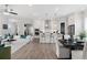 Bright open-concept living area features modern decor, kitchen with an island and dining space at 522 Pearl St, Cumming, GA 30040