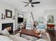 Inviting living room boasts a fireplace, ceiling fan, and comfortable seating arrangement at 510 Rosedown Way, Alpharetta, GA 30022