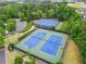 Community tennis courts with pristine green and blue surfaces, surrounded by mature trees at 912 Santa Anita Dr, Woodstock, GA 30189