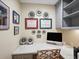 Home office space with white marble countertop and built in gray storage cabinets at 4643 River Ct, Peachtree Corners, GA 30097