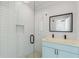Bathroom with tiled shower, glass door, and modern vanity at 1798 S Gordon Sw St, Atlanta, GA 30310
