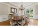 This dining room has hardwood floors, lots of trim, and a chandelier at 5293 Aldeburgh Dr, Suwanee, GA 30024