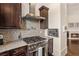 Kitchen featuring stainless steel range hood, mosaic backsplash, and dark wood cabinets at 629 Boulevard Ne, Atlanta, GA 30308