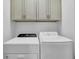 Functional laundry room featuring modern appliances and upper cabinet storage at 6455 Crystal Ln, Cumming, GA 30040