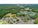 Aerial view of the BridgeMill community featuring tennis courts, a golf course, and lush greenery at 301 Downing Creek Trl, Canton, GA 30114