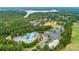 Aerial view showcases the luxurious community pool with mature trees and lush landscaping at 301 Downing Creek Trl, Canton, GA 30114