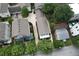 An aerial view shows traditional homes with neatly landscaped lawns and driveways surrounded by trees at 647 East Ne Ave, Atlanta, GA 30312