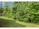 Lush backyard featuring a well-maintained lawn, mature trees, and natural greenery offering serene privacy at 6895 Smoke Ridge Dr, Atlanta, GA 30349