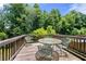 Spacious deck surrounded by lush trees, providing a private outdoor retreat with a dining area at 5465 Mirror Lake Dr, Cumming, GA 30028