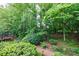 Secluded backyard with natural landscaping and mature trees creates a peaceful retreat at 1730 Point Pleasant Se, Smyrna, GA 30080