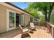 Back deck with seating, wood floors, and access to inside via french doors at 1028 Amsterdam Ne Ave, Atlanta, GA 30306