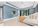 Beautiful blue main bedroom with private balcony and ample natural light at 1028 Amsterdam Ne Ave, Atlanta, GA 30306