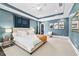 This spacious main bedroom features blue walls, tray ceilings, and ample natural light, creating a serene and inviting atmosphere at 1028 Amsterdam Ne Ave, Atlanta, GA 30306