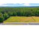 Aerial view showcasing a soccer field next to the surrounding wooded area at 5344 Flat Rock Pt, Stonecrest, GA 30038