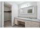 Bathroom featuring granite counters, vanity, and open access to a spacious closet at 3335 New Heritage Dr, Alpharetta, GA 30022