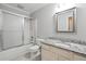Clean bathroom with shower, tub, granite counters, and modern vanity at 3335 New Heritage Dr, Alpharetta, GA 30022