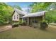 Back exterior view with well maintained landscaping and interesting roof lines of home at 3335 New Heritage Dr, Alpharetta, GA 30022