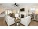 Comfortable living room featuring a fireplace, two sofas, and open access to the kitchen at 200 Dawson Dr, Woodstock, GA 30188