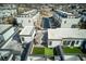 Aerial view of townhouse rooftop patios with outdoor seating and artificial grass at 4382 Benfield Se Way, Smyrna, GA 30080