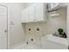 Functional laundry room with upper cabinets, a utility sink, and convenient access to laundry hookups at 1815 Montcliff Dr, Cumming, GA 30041