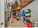 Unfinished basement storage area containing boxes, totes and a furnace at 3125 Flatbottom Dr, Dacula, GA 30019