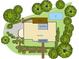 Detailed floor plan showcasing the layout of the residence, deck, back porch, front porch, and pool with surrounding trees at 464 Pine Tree Ne Dr, Atlanta, GA 30305