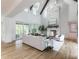 Bright living room with a stone fireplace, large sliding glass doors, and hardwood floors at 464 Pine Tree Ne Dr, Atlanta, GA 30305