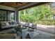 Cozy covered patio with comfortable seating, views of a lush backyard, and a stylish outdoor rug at 464 Pine Tree Ne Dr, Atlanta, GA 30305