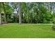 Grassy backyard featuring lush foliage and towering trees at 960 Lindridge Ne Dr, Atlanta, GA 30324