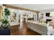 Open-concept living room with hardwood floors, modern furniture, and a clear view into the kitchen at 960 Lindridge Ne Dr, Atlanta, GA 30324
